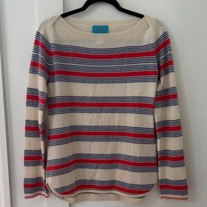 Striped Crewneck Women's Sweater in Cream, Red & Navy
